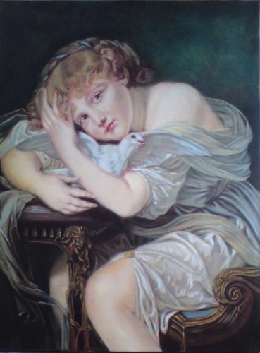 D'après Jean-Baptiste Greuze - Jeune fille à la colombe - Ludivine D.C.