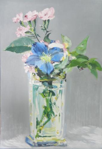 D'après Manet - Œillets et clématite dans un vase de cristal - Evelyn R