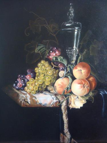 D'après Willem Van Aelst - Raisins, pêches et grand verre - Carine M